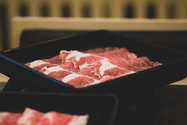 Raw Beef Traditional Japanese Food Sukiyaki Hot Pot Shabu Shabu — Stock Photo, Image