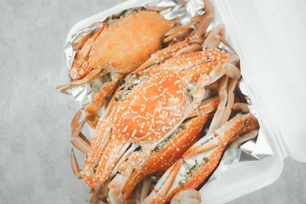 Gros Plan Crabe Bleu Cuit Vapeur Fruits Mer Thaïlandais — Photo