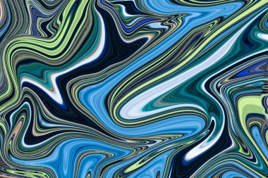 Modern Sanat Paterni. Mavi Grafik Renk Sanatı Biçimli Sıvı Soyut Desen. Soyut Sıvı Akımı Olan Dijital Arkaplan.