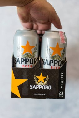 Bangkok, Tayland - 15 Şubat 2026: Japonya 'nın en eski bira markası olan Sapporo birası.