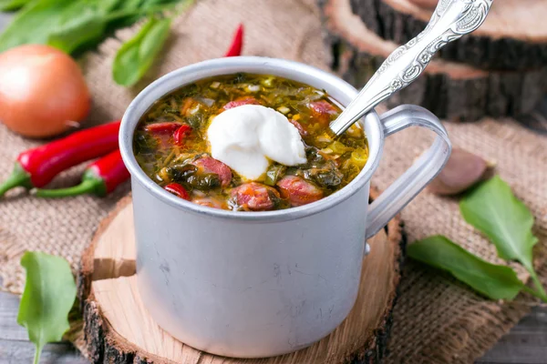 Sopa verde com azeda e azeda — Fotografia de Stock