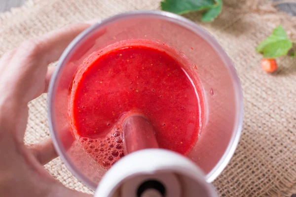 Fresh made Strawberry puree with full berry — Stock Photo, Image