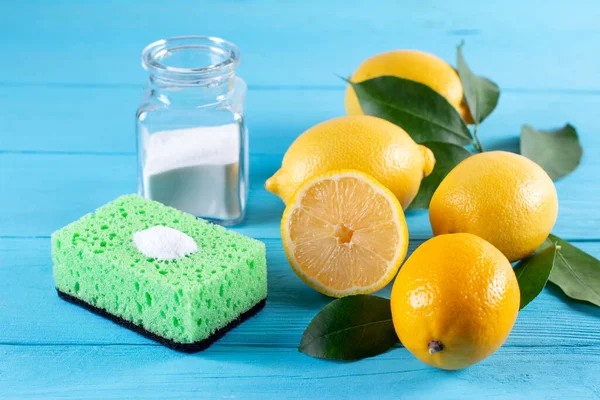 Cleaners from natural eco-friendly products: lemon and baking soda. Organic cleaners.