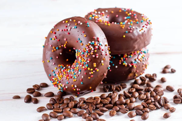 Donuts Sem Glúten Chocolate Com Café Uma Mesa Madeira — Fotografia de Stock