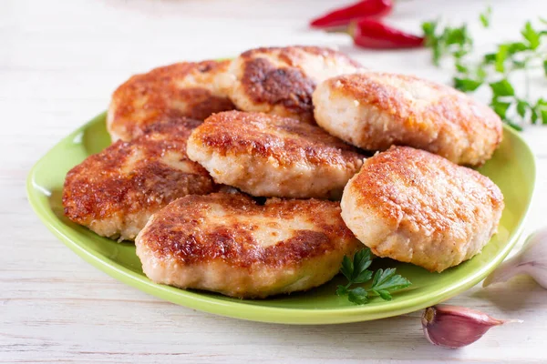 Chicken Patties Fish Cutlets Fried Breadcrumbs Wooden Table — Stock Photo, Image