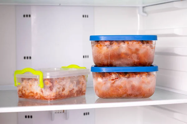 Repollo Guisado Congelado Recipiente Refrigerador Para Una Mayor Congelación Alimentos — Foto de Stock