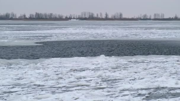 Замерзающая Река Замерзание Обледенение Холодная Текущая Ледниковая Концепция Пейзаж — стоковое видео
