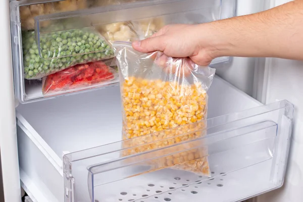 Frozen Corn Bag Freezer Close Frozen Food — Stock Photo, Image