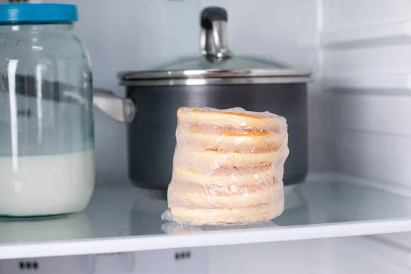 Panqueques Congelados Refrigerador Comida Congelada Lista Comida Saludable — Foto de Stock