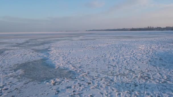 Fryst Flod Vinter Snö Flod Landskap — Stockvideo