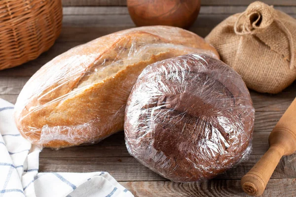 Bread packed for freezing. Frozen bread in storage bag. The frozen products