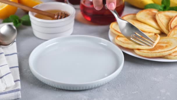 Tasty Pancakes Delicious Healthy Breakfast — Stock Video