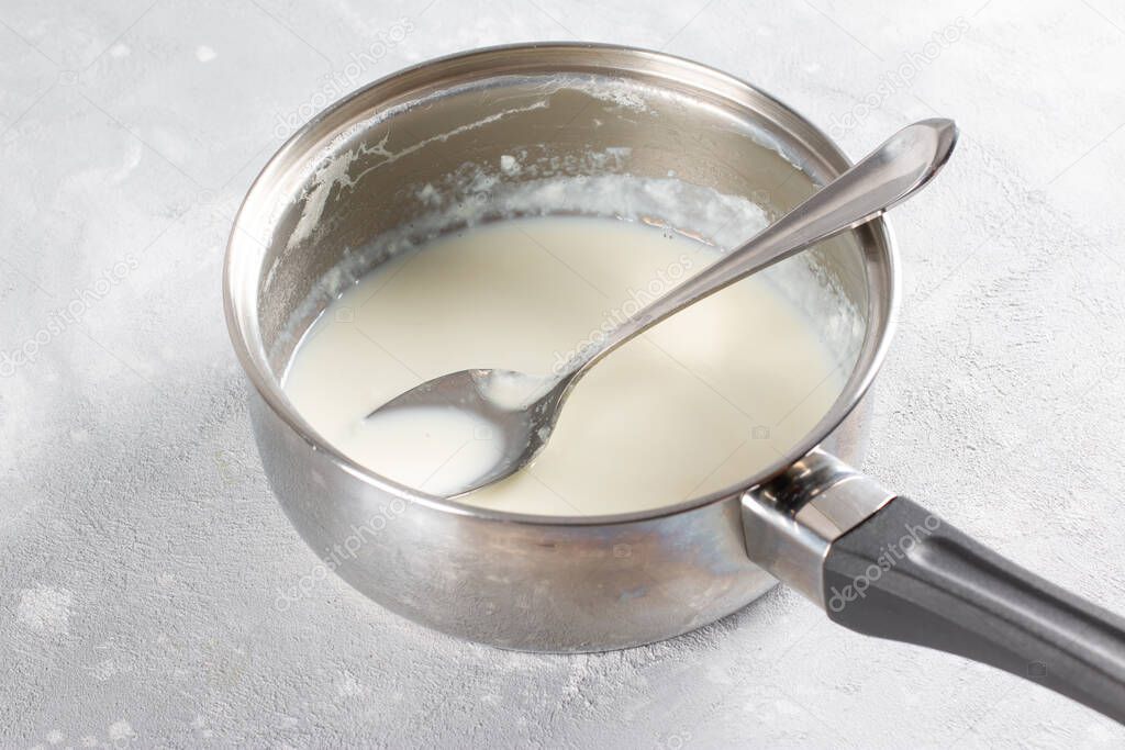 Milk sauce. The process of making bread pudding or Shahi tukra. Step by step recipe