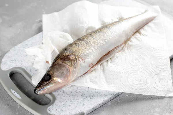 Fresh Peeled Fish Ready Cook Fresh Pike Perch Plate — Stock Photo, Image