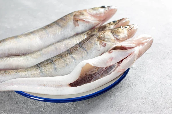 Fresh Peeled Fish Ready Cook Fresh Pike Perch Plate — Stock Photo, Image