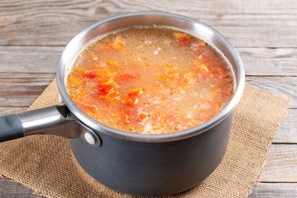 Sup Sayuran Dengan Lentil Langkah Demi Langkah Makanan Sehat — Stok Foto