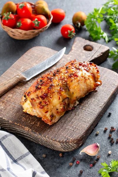 Chicken Roll Cheese Mushrooms Crispy Chicken Wraps Selective Focus — Stock Photo, Image