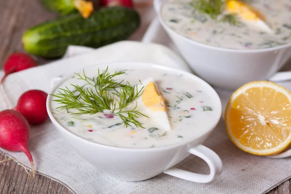 Okroshka - Sup dingin Rusia dengan sayuran — Stok Foto
