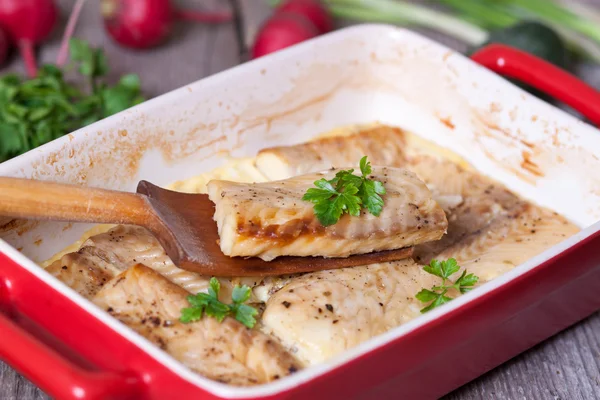 Fish fillet in cream sauce — Stock Photo, Image