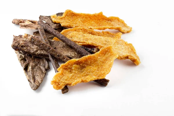Mix Dog Treats Dried Chicken Tenders Dried Beef Tendon Formed — Stock Photo, Image