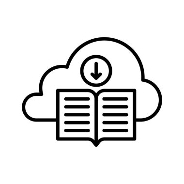Kitap, indirme, bulut simgesi vektör görüntüsü. Online eğitim için de kullanılabilir. Web uygulamalarında, mobil uygulamalarda ve yazdırma ortamlarında kullanılabilir.