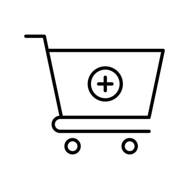 Ekle, el arabası, alışveriş, tramvay ikonu vektör görüntüsü. Alışveriş ve ecommerce için de kullanılabilir. Web uygulamalarında, mobil uygulamalarda ve yazdırma ortamlarında kullanılabilir.