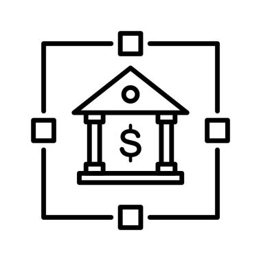Banka, bankacılık, ağ simgesi vektör görüntüsü. İş ve ofis için de kullanılabilir. Web uygulamalarında, mobil uygulamalarda ve yazdırma ortamlarında kullanılabilir.