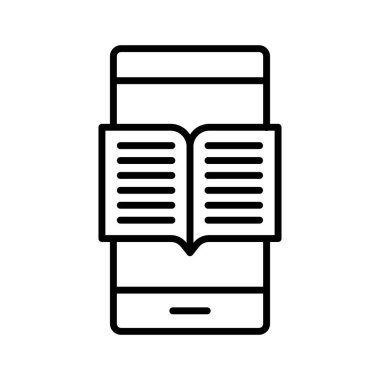 Kitap, mobil, çevrimiçi kitap ikonu vektör resmi. Online eğitim için de kullanılabilir. Web uygulamalarında, mobil uygulamalarda ve yazdırma ortamlarında kullanılabilir.