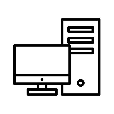 Bilgisayar, masaüstü, bilgisayar, çalışma istasyonu ikon vektör resmi. İnternet güvenliği için de kullanılabilir. Web uygulamalarında, mobil uygulamalarda ve yazdırma ortamlarında kullanılabilir.