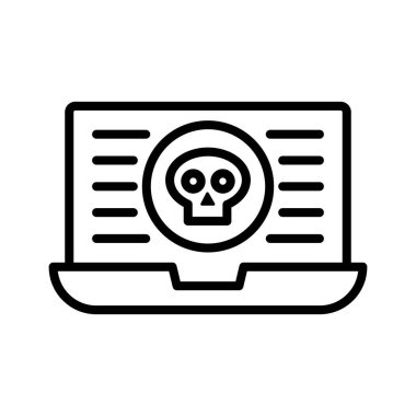 Siber saldırı, hacklenme, virüs, kötü amaçlı yazılım, kafatası ikonu vektör görüntüsü. Siber güvenlik için de kullanılabilir. Web uygulamalarında, mobil uygulamalarda ve yazdırma ortamlarında kullanılabilir.