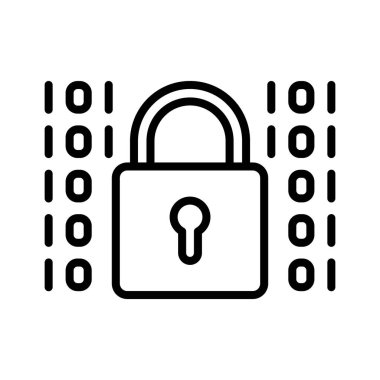 Veri şifreleme, güvenlik simgesi vektör görüntüsü. İnternet güvenliği için de kullanılabilir. Web uygulamalarında, mobil uygulamalarda ve yazdırma ortamlarında kullanılabilir.