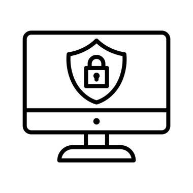 Veri, kilitlendi, koruma, ekran, kalkan simgesi vektör görüntüsü. Bankacılık ve finans için de kullanılabilir. Web uygulamalarında, mobil uygulamalarda ve yazdırma ortamlarında kullanılabilir.