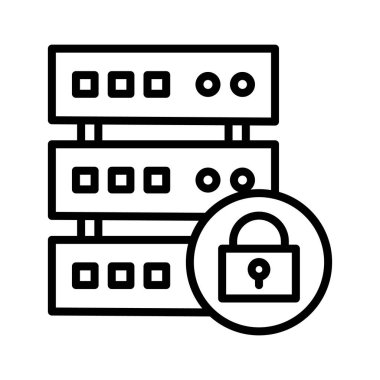 Veritabanı, kilit, koruma simgesi vektör görüntüsü. Siber güvenlik için de kullanılabilir. Web uygulamalarında, mobil uygulamalarda ve yazdırma ortamlarında kullanılabilir.