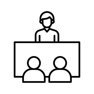 İşveren, insan kaynakları, ikon vektör görüntüsü ile röportaj. Proje yönetimi için de kullanılabilir. Web uygulamalarında, mobil uygulamalarda ve yazdırma ortamlarında kullanılabilir.