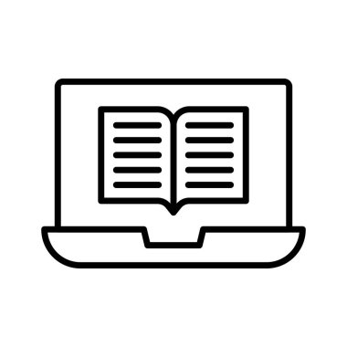 Çevrimiçi, kitap, dizüstü bilgisayar ikonu vektör görüntüsü. Online eğitim için de kullanılabilir. Web uygulamalarında, mobil uygulamalarda ve yazdırma ortamlarında kullanılabilir.
