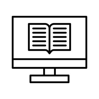 Çevrimiçi, kitap, ekran simgesi vektör görüntüsü. Online eğitim için de kullanılabilir. Web uygulamalarında, mobil uygulamalarda ve yazdırma ortamlarında kullanılabilir.