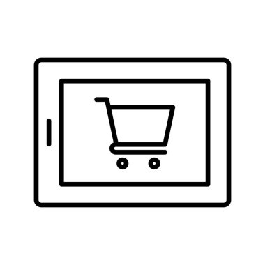 Tablet, ecommerce, online, alışveriş ikonu vektör görüntüsü. Alışveriş ve ecommerce için de kullanılabilir. Web uygulamalarında, mobil uygulamalarda ve yazdırma ortamlarında kullanılabilir.