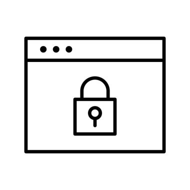 Web sayfası, kilitli, parola, koruma, web sitesi simgesi vektör resmi. Alışveriş ve ecommerce için de kullanılabilir. Web uygulamalarında, mobil uygulamalarda ve yazdırma ortamlarında kullanılabilir.