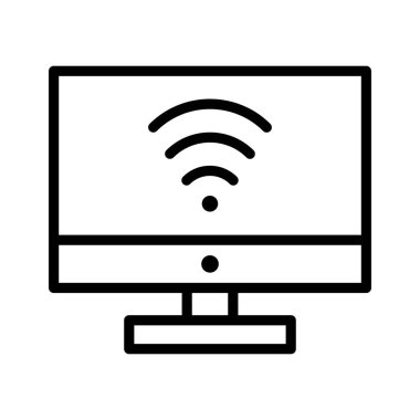 Wifi, bilgisayar, monitör, ekran simgesi vektör görüntüsü. Telefon ve tablet olarak kullanılabilir. Mobil uygulamalar, web uygulamaları ve yazdırma ortamları için elverişli.