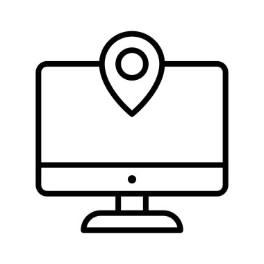 Adres, bilgisayar, pin ikonu vektör resmi. Navigasyon için de kullanılabilir. Web uygulamalarında, mobil uygulamalarda ve yazdırma ortamlarında kullanılabilir.