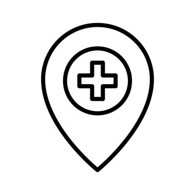 Ambulans, hastane, konum ikon vektör görüntüsü. Harita ve Konum için de kullanılabilir. Web uygulamalarında, mobil uygulamalarda ve yazdırma ortamlarında kullanılabilir.