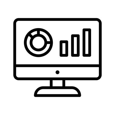 Analitik, bilgisayar, ikon vektör görüntüsü montajı. Web pazarlama için de kullanılabilir. Web uygulamalarında, mobil uygulamalarda ve yazdırma ortamlarında kullanılabilir.