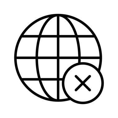 İptal et, kaldır, dünya ikonu vektör görüntüsü. Navigasyon için de kullanılabilir. Web uygulamalarında, mobil uygulamalarda ve yazdırma ortamlarında kullanılabilir.