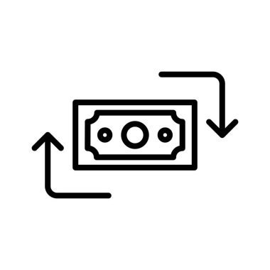 Para akışı, para transferi, işlem simgesi vektör görüntüsü. Finans ve Para için de kullanılabilir. Web uygulamalarında, mobil uygulamalarda ve yazdırma ortamlarında kullanılabilir.