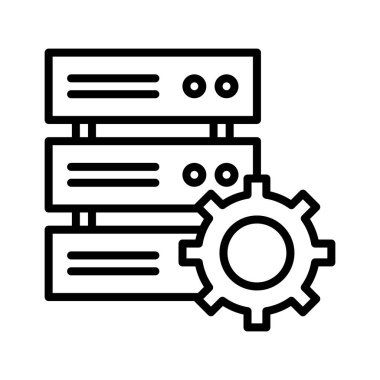 Veritabanı, ayarlar, sunucu simgesi vektör resmi. Bilgi teknolojisi için de kullanılabilir. Web uygulamalarında, mobil uygulamalarda ve yazdırma ortamlarında kullanılabilir.