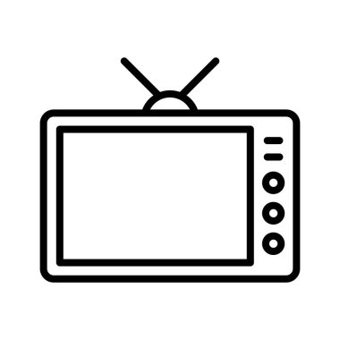 Eğlence, televizyon, TV ikonu vektör görüntüsü. Bilgi teknolojisi için de kullanılabilir. Web uygulamalarında, mobil uygulamalarda ve yazdırma ortamlarında kullanılabilir.