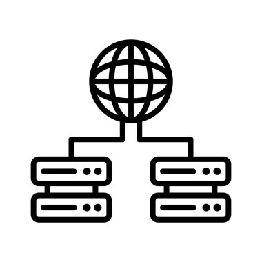 Global, sunucular, ağ simgesi vektör görüntüsü. Ağ ve veri paylaşımı için de kullanılabilir. Web uygulamalarında, mobil uygulamalarda ve yazdırma ortamlarında kullanılabilir.