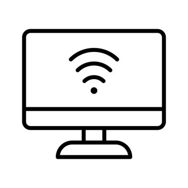 İnternet, bağlantı, bilgisayar, Wi-Fi ikon vektör görüntüsü. Ağ ve veri paylaşımı için de kullanılabilir. Web uygulamalarında, mobil uygulamalarda ve yazdırma ortamlarında kullanılabilir.