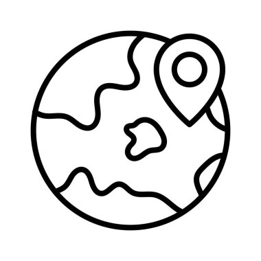 Yer, dünya, dünya, pin ikonu vektör görüntüsü. Navigasyon için de kullanılabilir. Web uygulamalarında, mobil uygulamalarda ve yazdırma ortamlarında kullanılabilir.