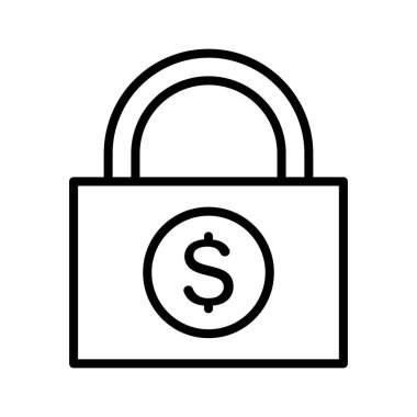Kilit, para, güvenlik ikonu vektör görüntüsü. Finans ve Para için de kullanılabilir. Web uygulamalarında, mobil uygulamalarda ve yazdırma ortamlarında kullanılabilir.